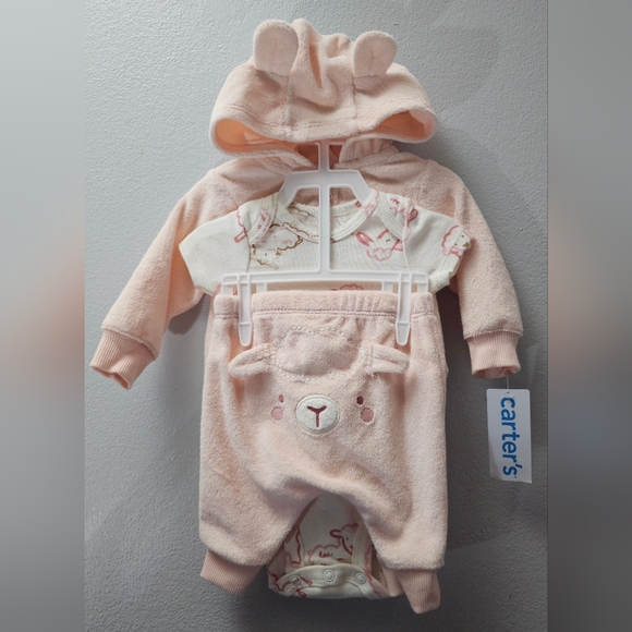 Carter's Other - Carter's Pink Baby 3-Piece Sheep Onesie Pants Jacket Set Size Newborn 0 Mo